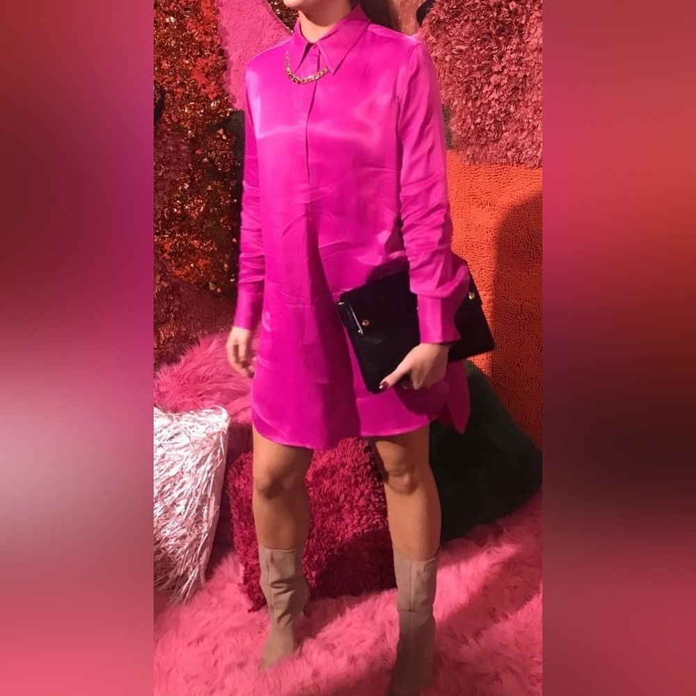 & Other Stories Hot Pink Silk Shirt Dress